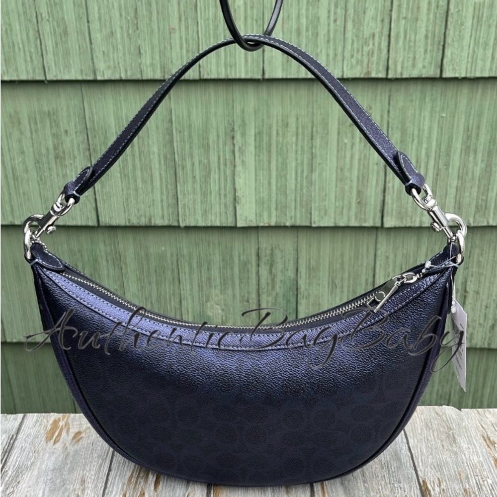 Coach Aria Shoulder in Blue Metallic Purse Leather - Picture 4 of 10
